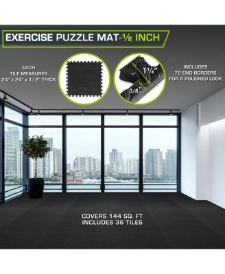 Exercise Puzzle Mat 1/2-in, Black, 144 Sq Ft - 36 Tiles