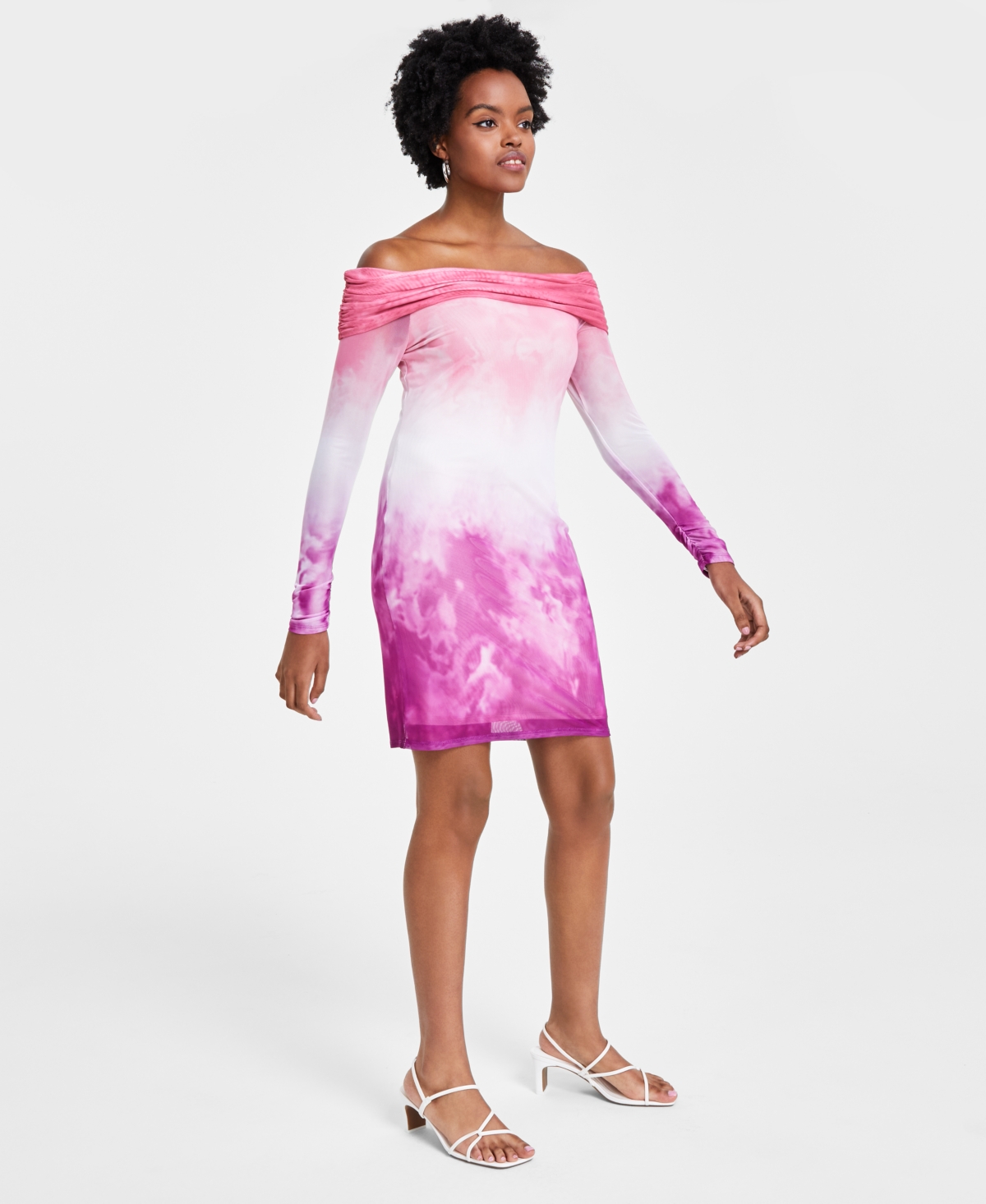 BAR III WOMEN'S OMBRE MESH OFF-THE-SHOULDER DRESS, CREATED FOR MACY'S 