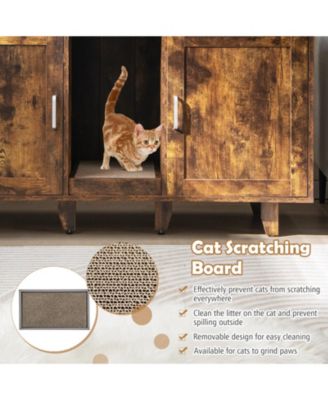 2-Door Cat Litter Box Enclosure with Winding Entry and Scratching Board