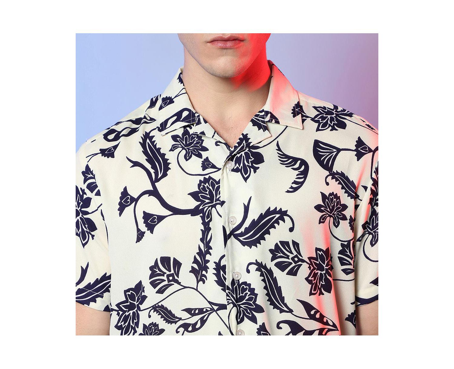 Men's Midnight Black & Ivory White Contrast Flower Shirt
