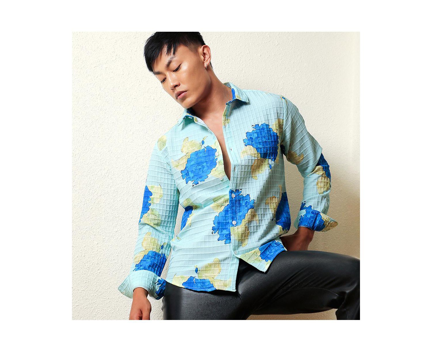 Men's Light Blue Hydrangea Foliage Shirt