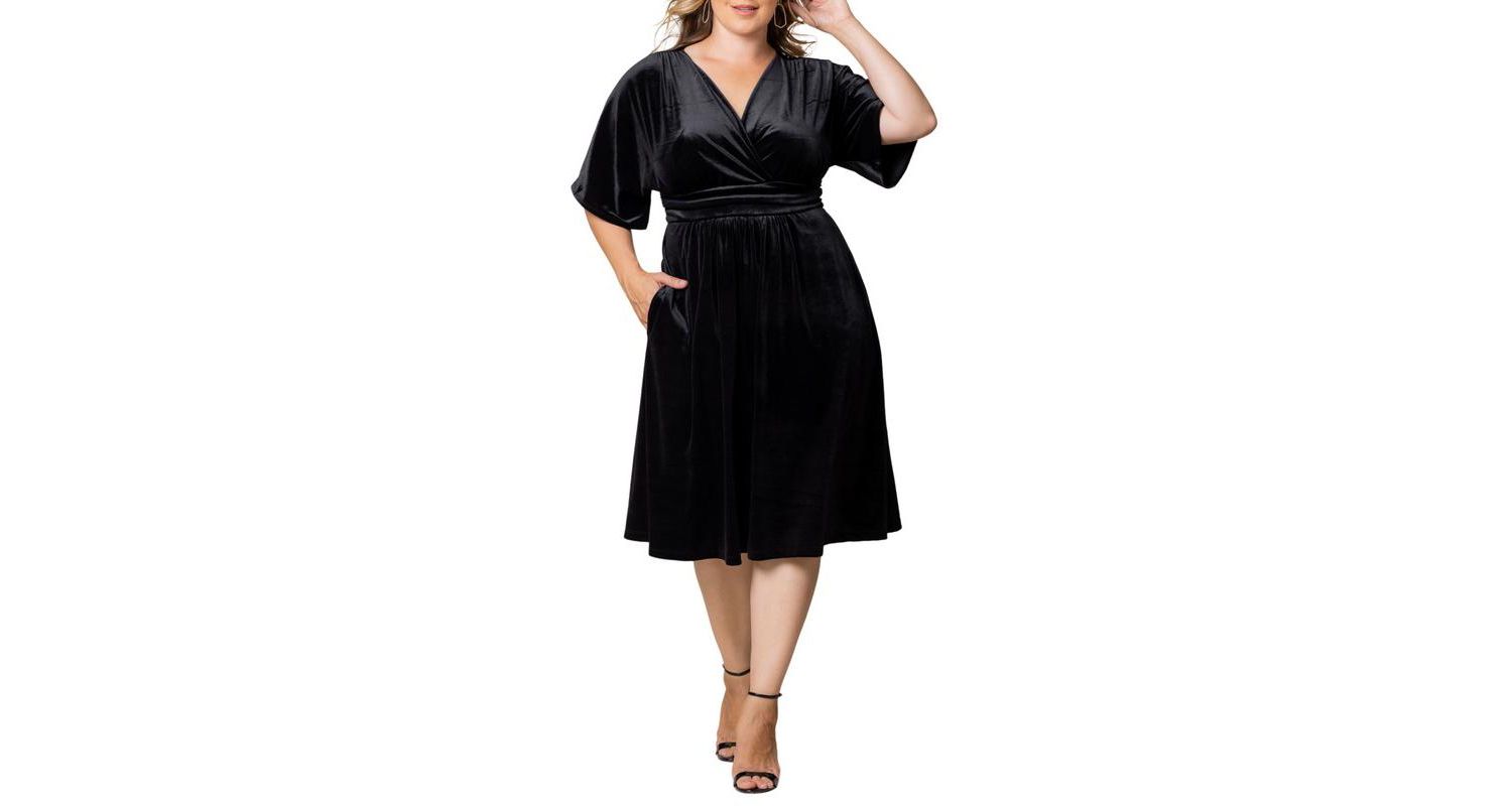 Plus Size Angelic Velvet Midi Cocktail Dress with Pockets