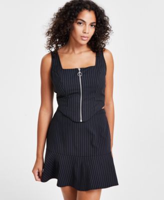 Bar III - Women's Pinstriped Square-Neck Front-Zip Vest