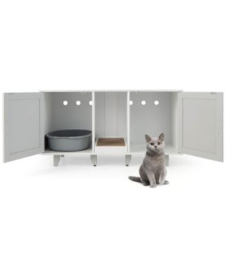 2-Door Cat Litter Box Enclosure with Winding Entry and Scratching Board