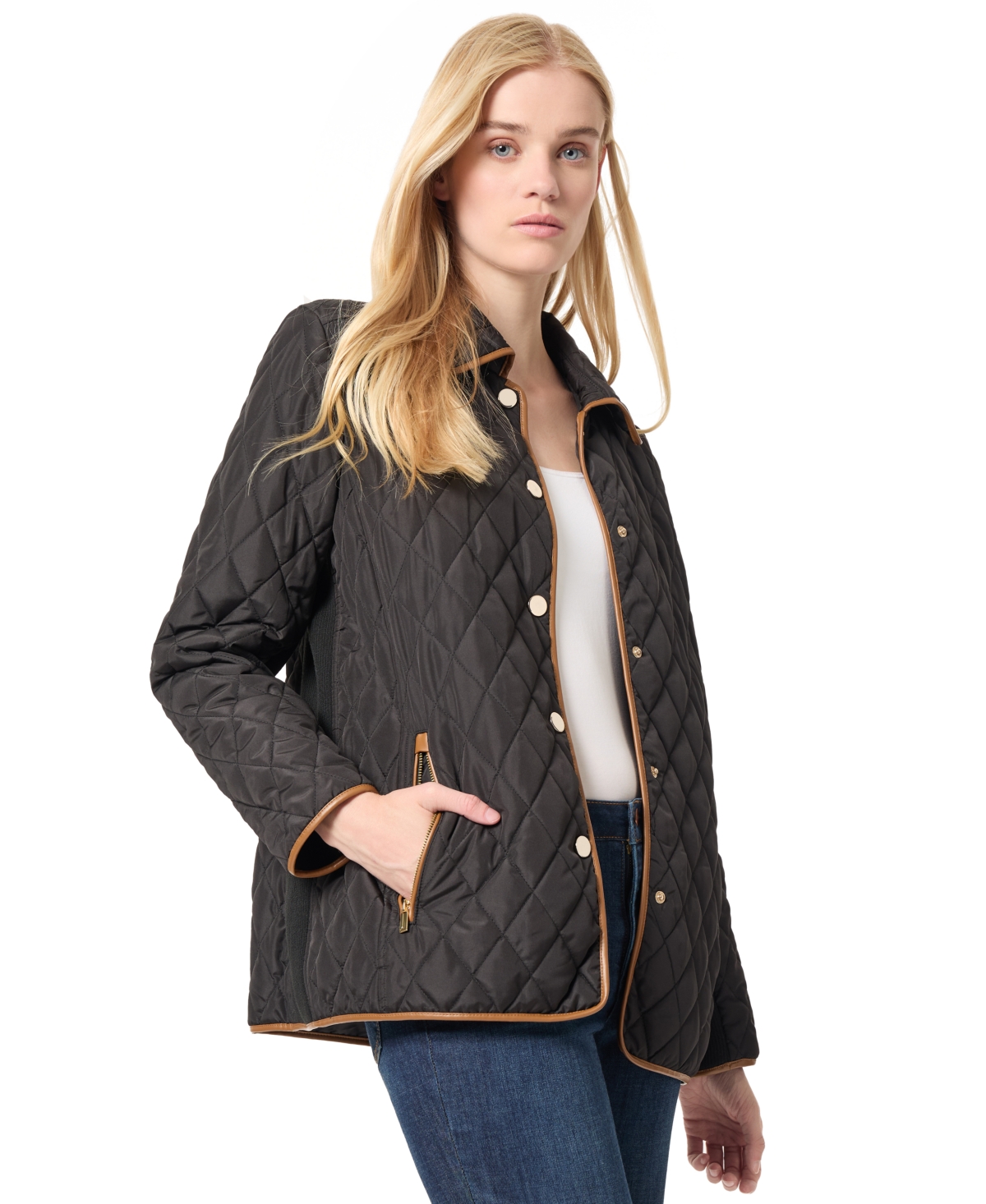 Jones New York Women's Quilted Snap-Front Rib-Trim Jacket
