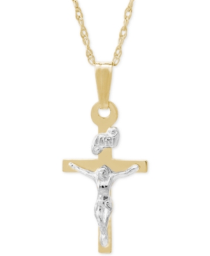 image of Children-s Two-Tone Crucifix Pendant Necklace in 14k Gold