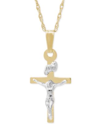 Macy's Children's Two-Tone Crucifix Pendant Necklace in 14k Gold