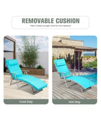 Adjustable Outdoor Lightweight Folding Chaise Lounge Chair with Pillow-Blue