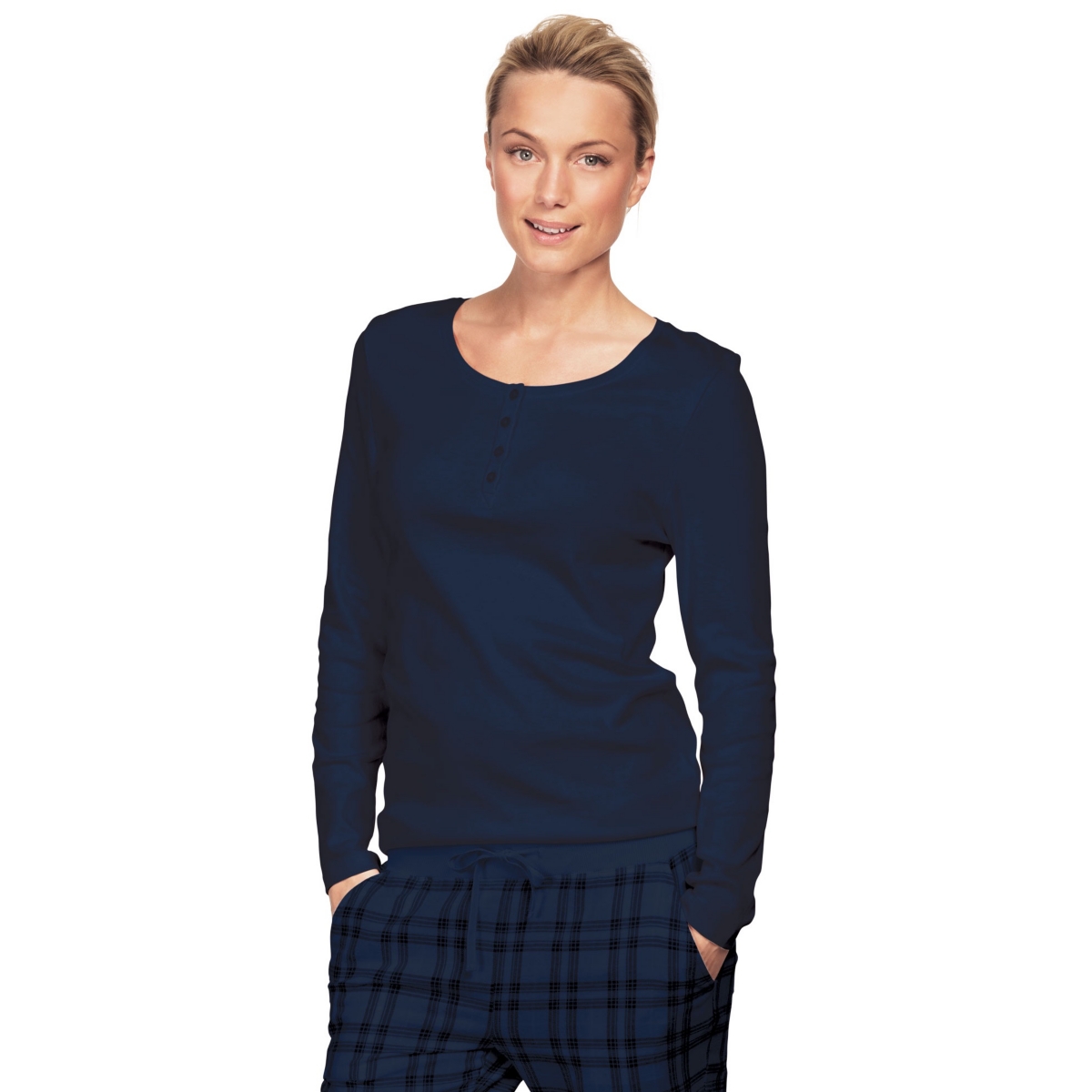 Ellos Plus Size Long Sleeve Henley Sleep Tee