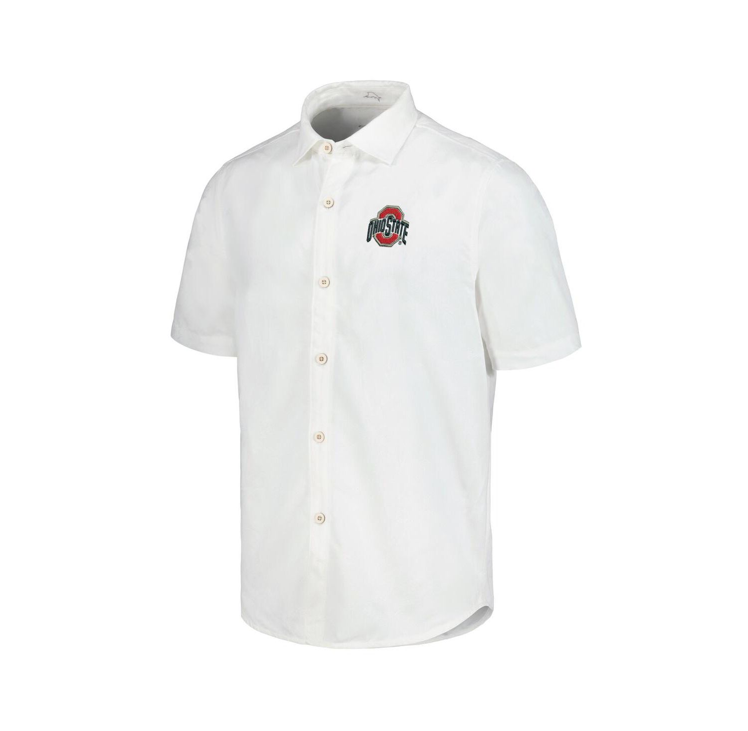 Men's White Ohio State Buckeyes Coconut Point Palm Vista IslandZone Camp Button-Up Shirt