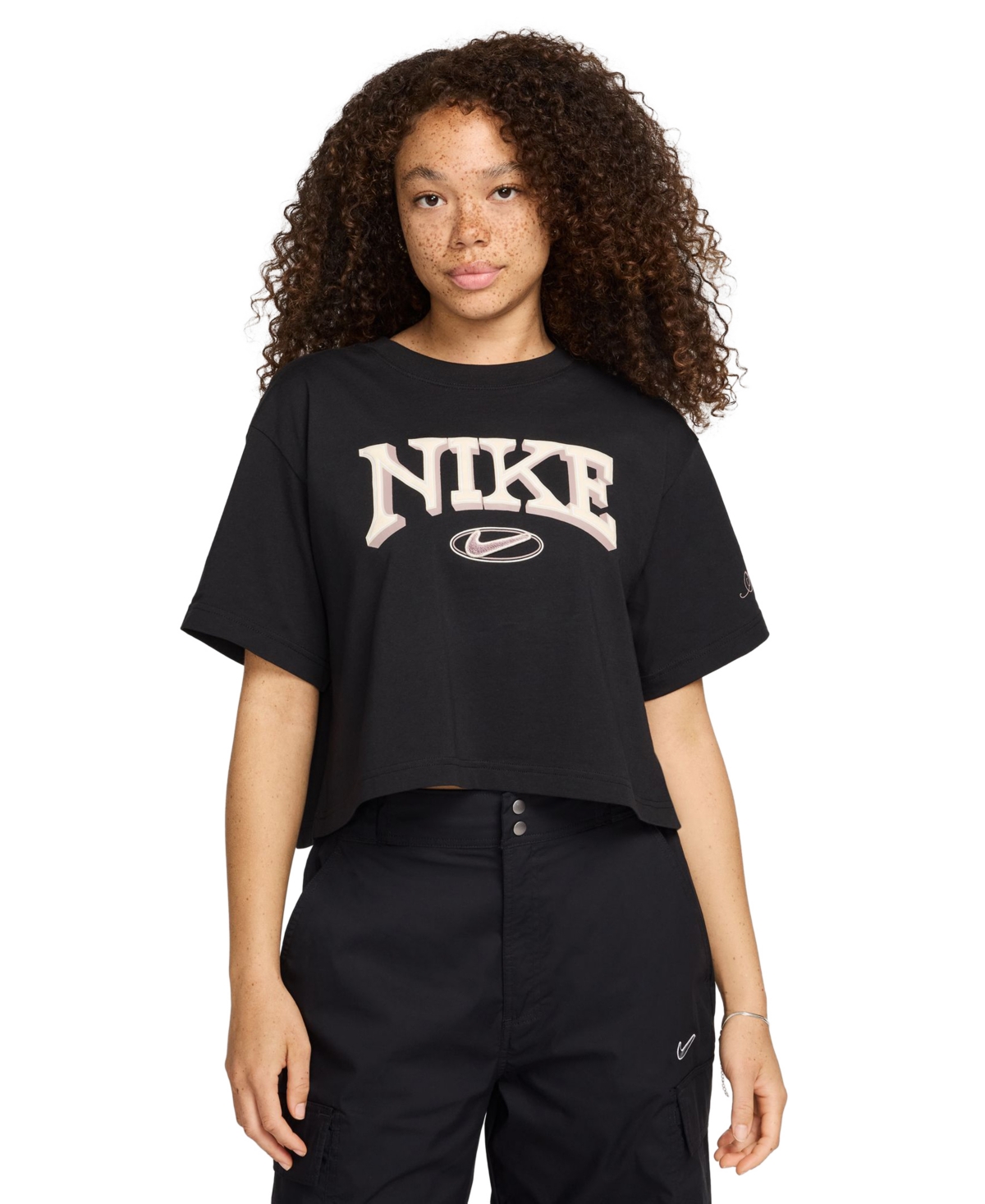 Nike Women's Sportswear Cotton Logo Short-sleeve T-shirt In Black