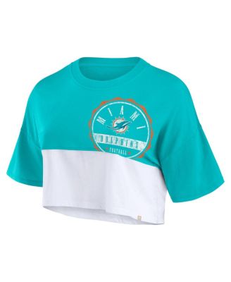 Women's Aqua/White Miami Dolphins Boxy Color Split Cropped T-Shirt