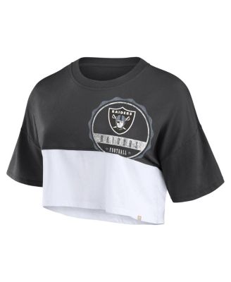 Women's Black/White Las Vegas Raiders Boxy Color Split Cropped T-Shirt
