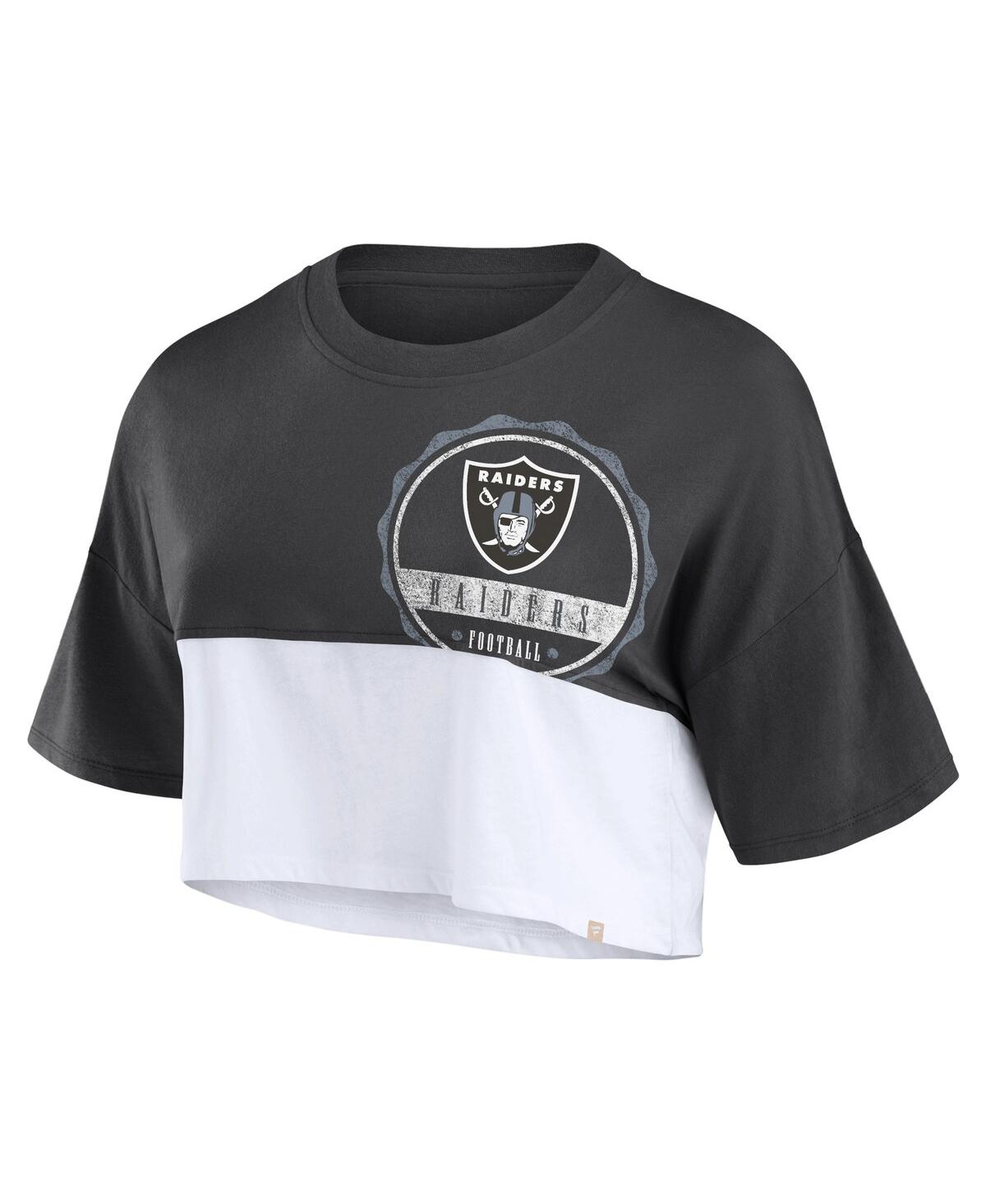 Fanatics Women's Black/white Las Vegas Raiders Boxy Color Split Cropped T-shirt In Black,white