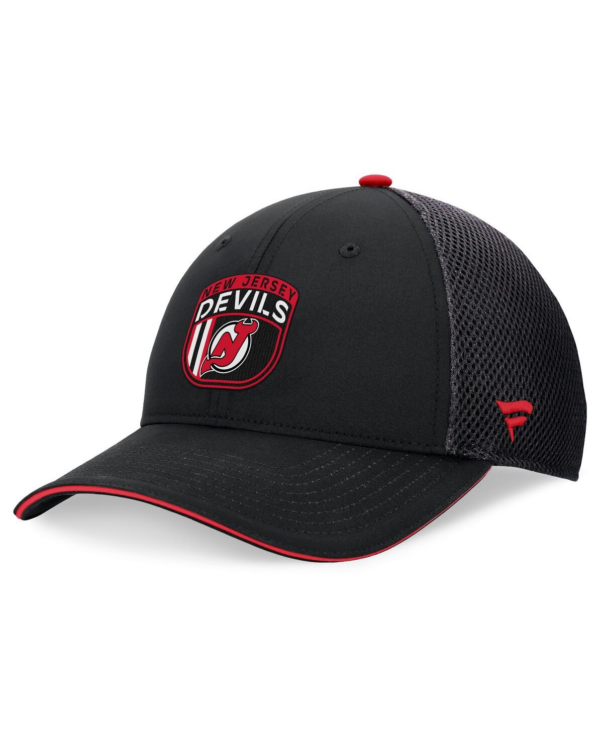 Fanatics Men's Black New Jersey Devils 2024 Nhl Draft On Stage Trucker Adjustable Hat In Black,red