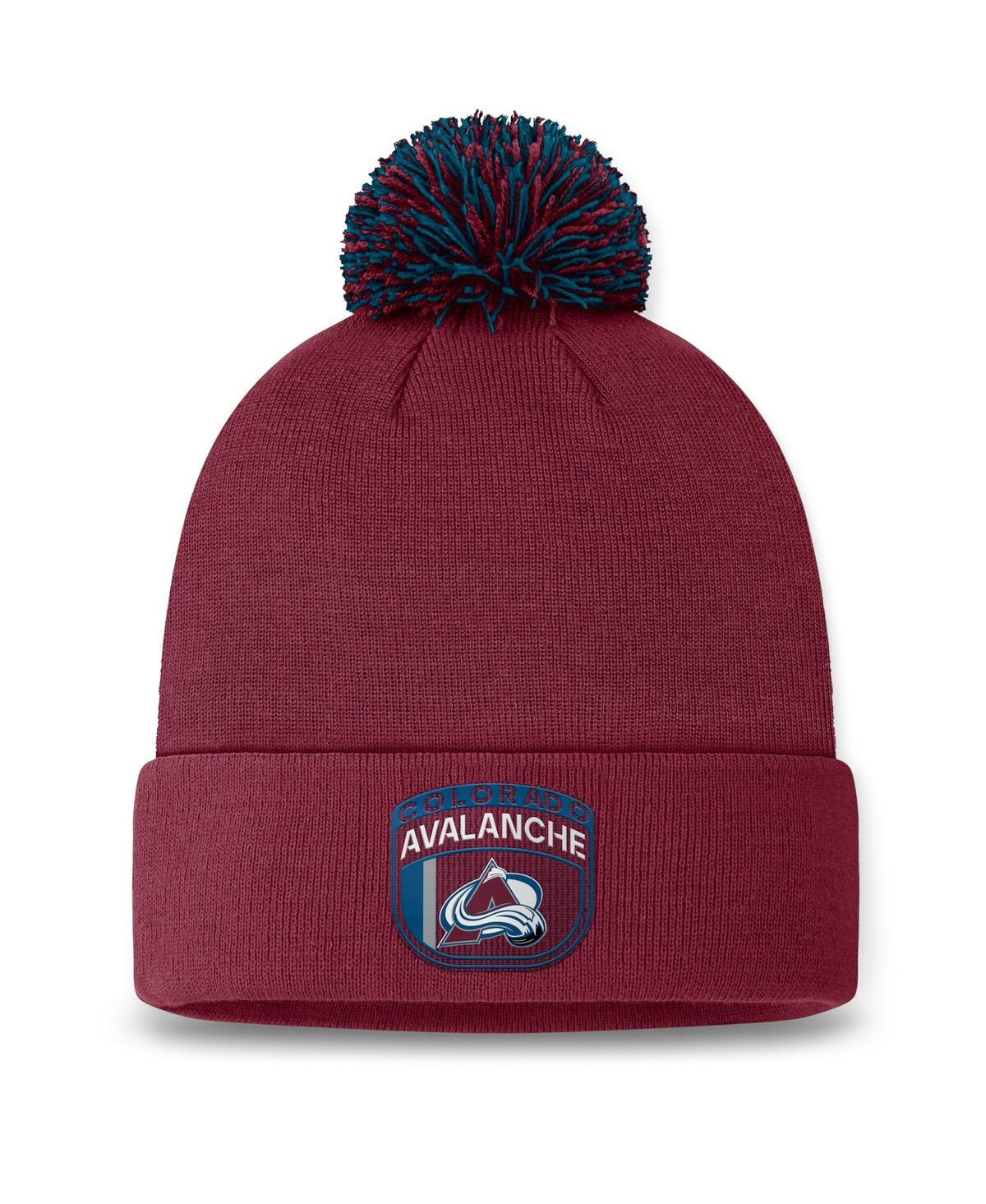 Fanatics Men's Burgundy Colorado Avalanche 2024 Nhl Draft Cuffed Knit Hat With Pom In Burgundy,light Blue