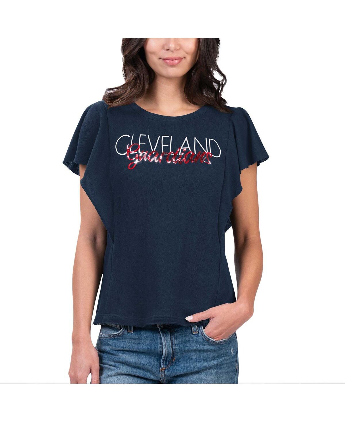 G-III 4HER BY CARL BANKS WOMEN'S NAVY CLEVELAND GUARDIANS CROWD WAVE T-SHIRT 