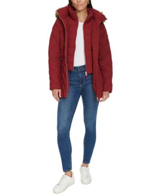 Women's Bibbed Faux-Fur-Trim Hooded Puffer Coat, Created for Macy's