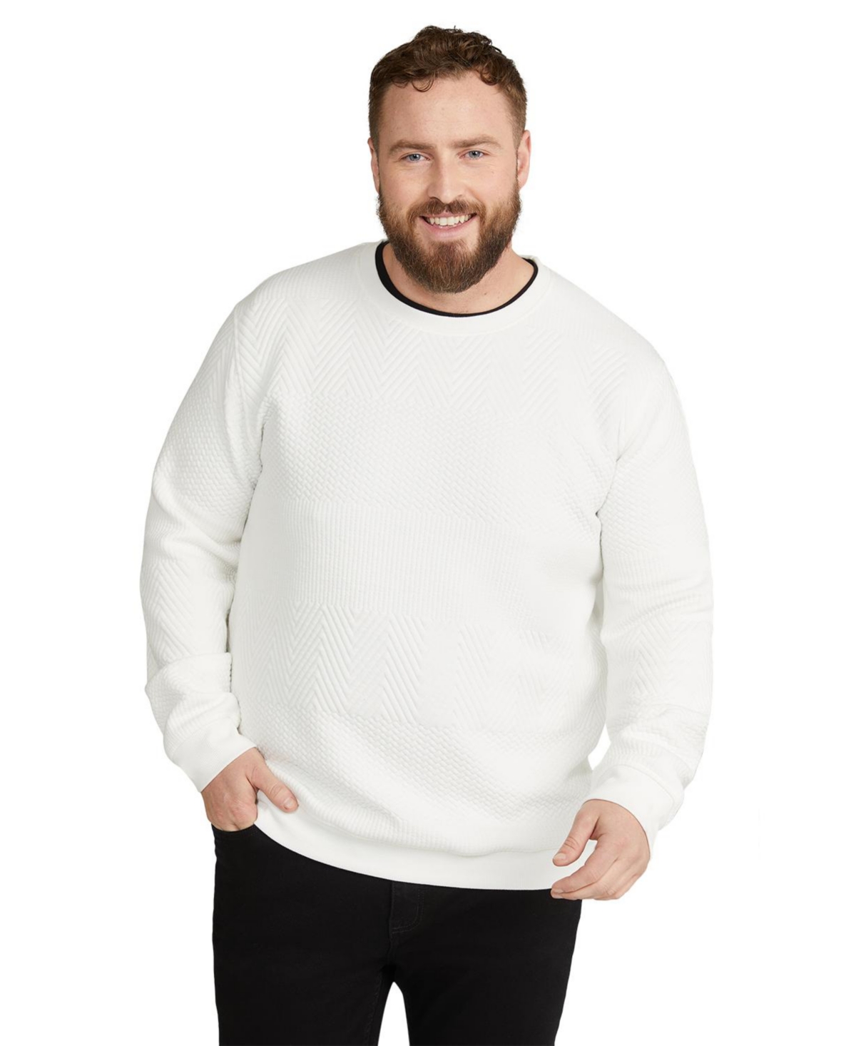 Big & Tall Bradley Jacquard Crew Sweat - Ivory