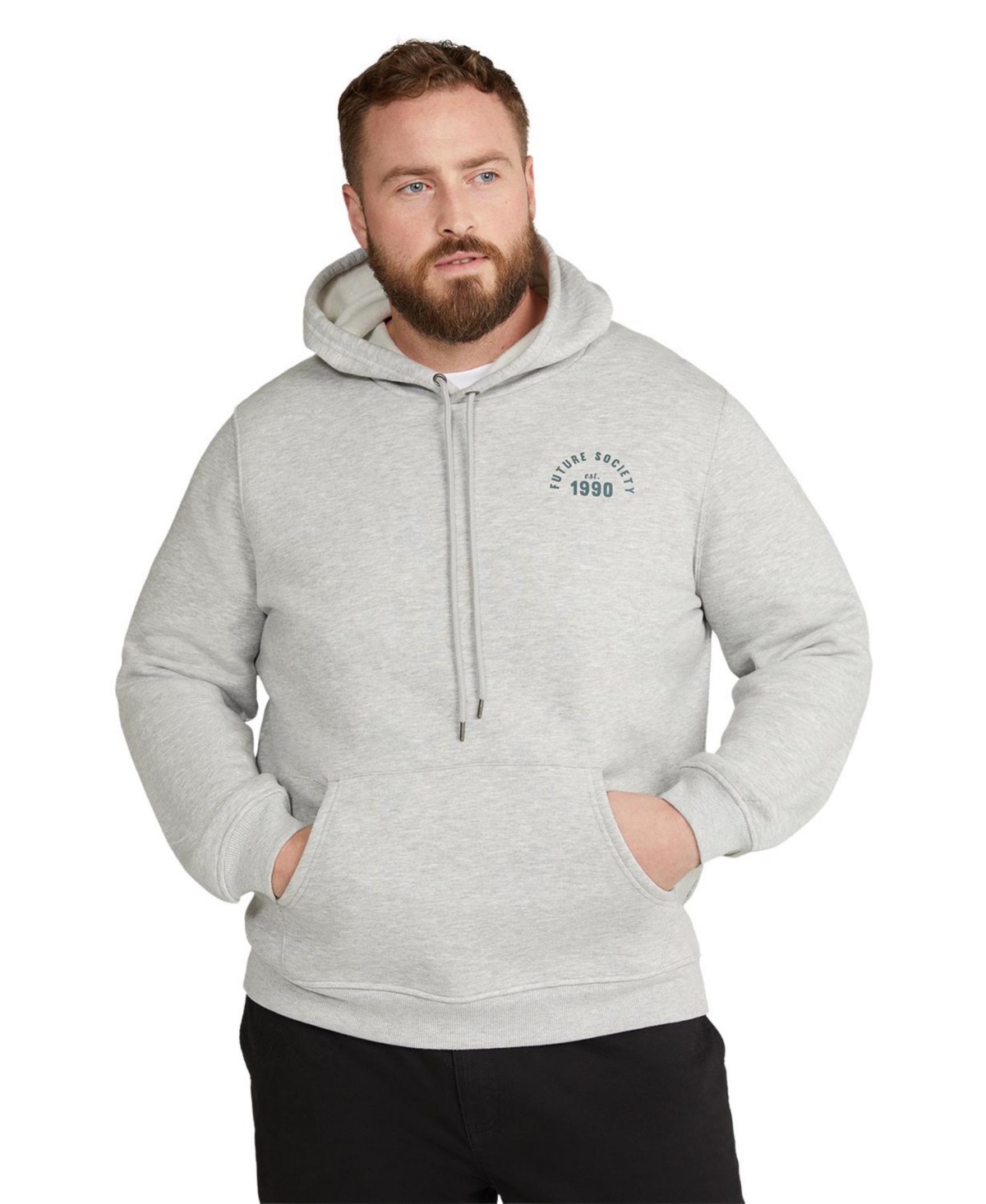 Big & Tall Future Society Print Hoodie Sweatshirt - Grey marle