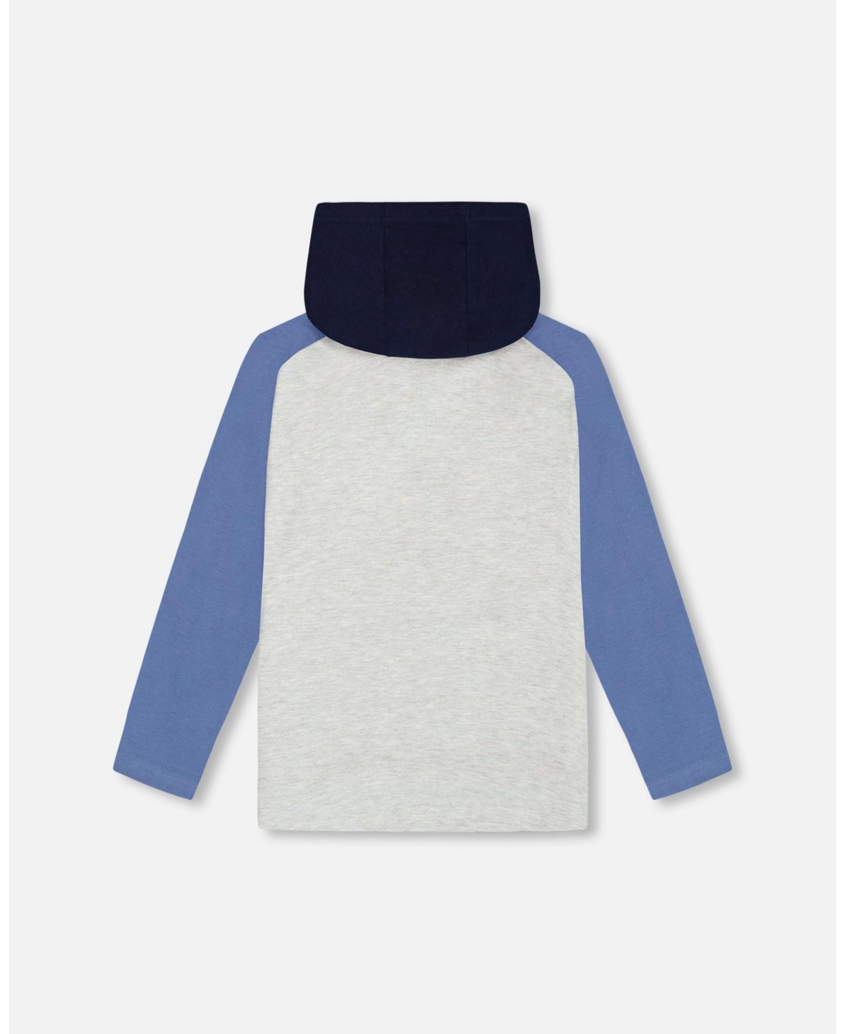 Deux par Deux Toddler Boys Raglan Hooded T-Shirt Gray Mix And Blue - Gray mix and blue