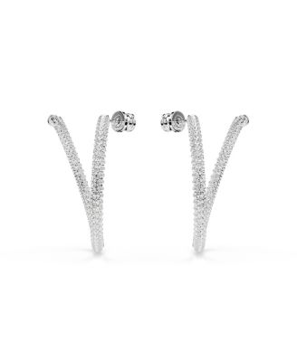 Round Cut, White, Rhodium Plated Dextera Hoop Earrings