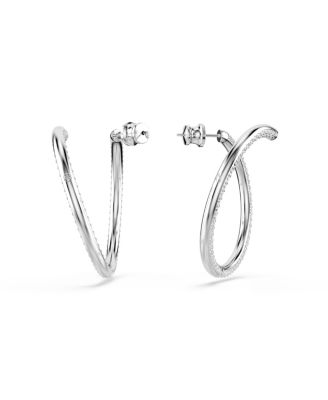 Round Cut, White, Rhodium Plated Dextera Hoop Earrings