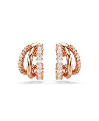 Mixed Cuts, Mini, White, Rose Gold-Tone Plated Hyperbola Hoop Earrings