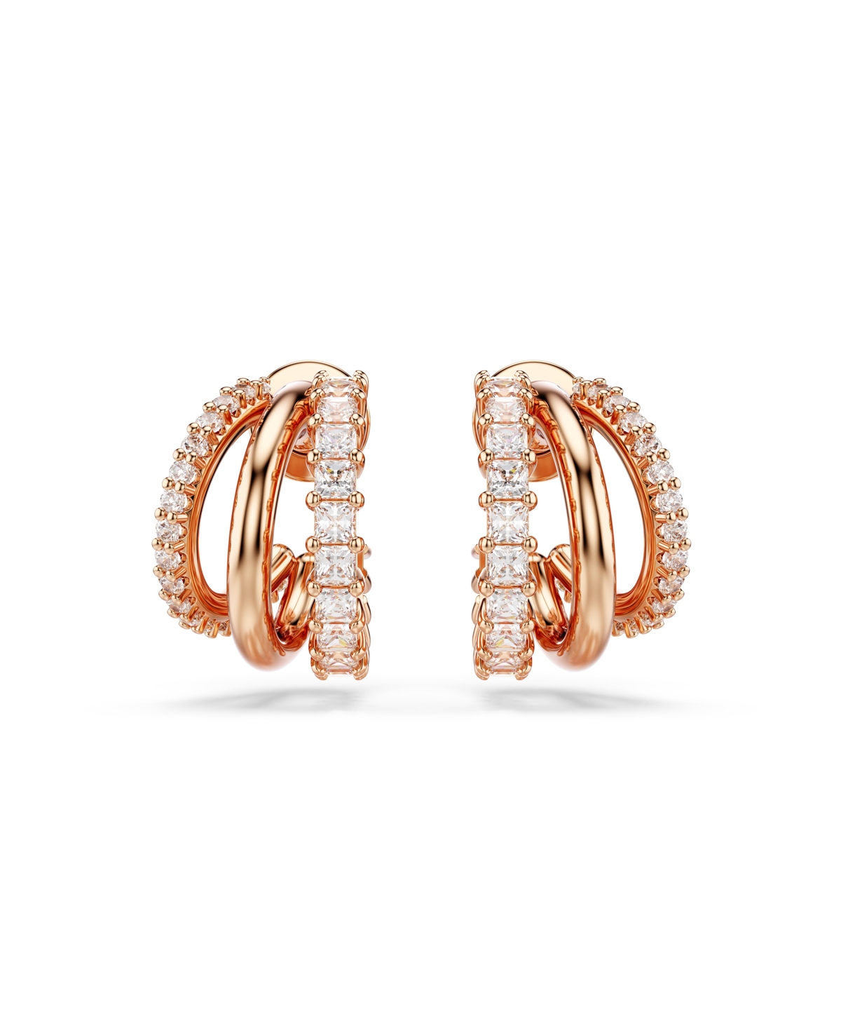 Swarovski Mixed Cuts, Mini, White, Rose Gold-tone Plated Hyperbola Hoop Earrings In Rose Gold