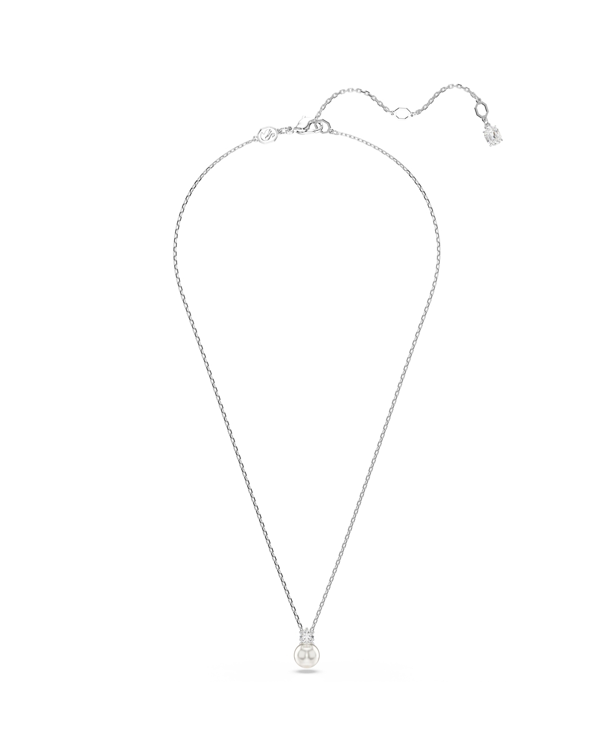 Swarovski Matrix Pendant, Crystal Pearl, Round Cut, White, Rhodium Plated Necklace In Silver