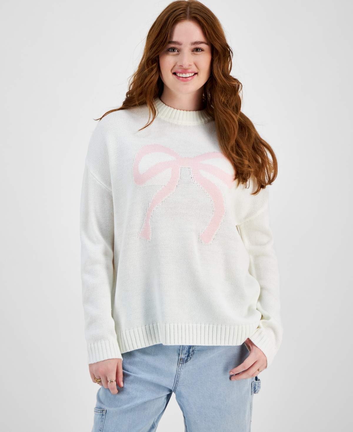Juniors' Bow Tunic Sweater - Cream