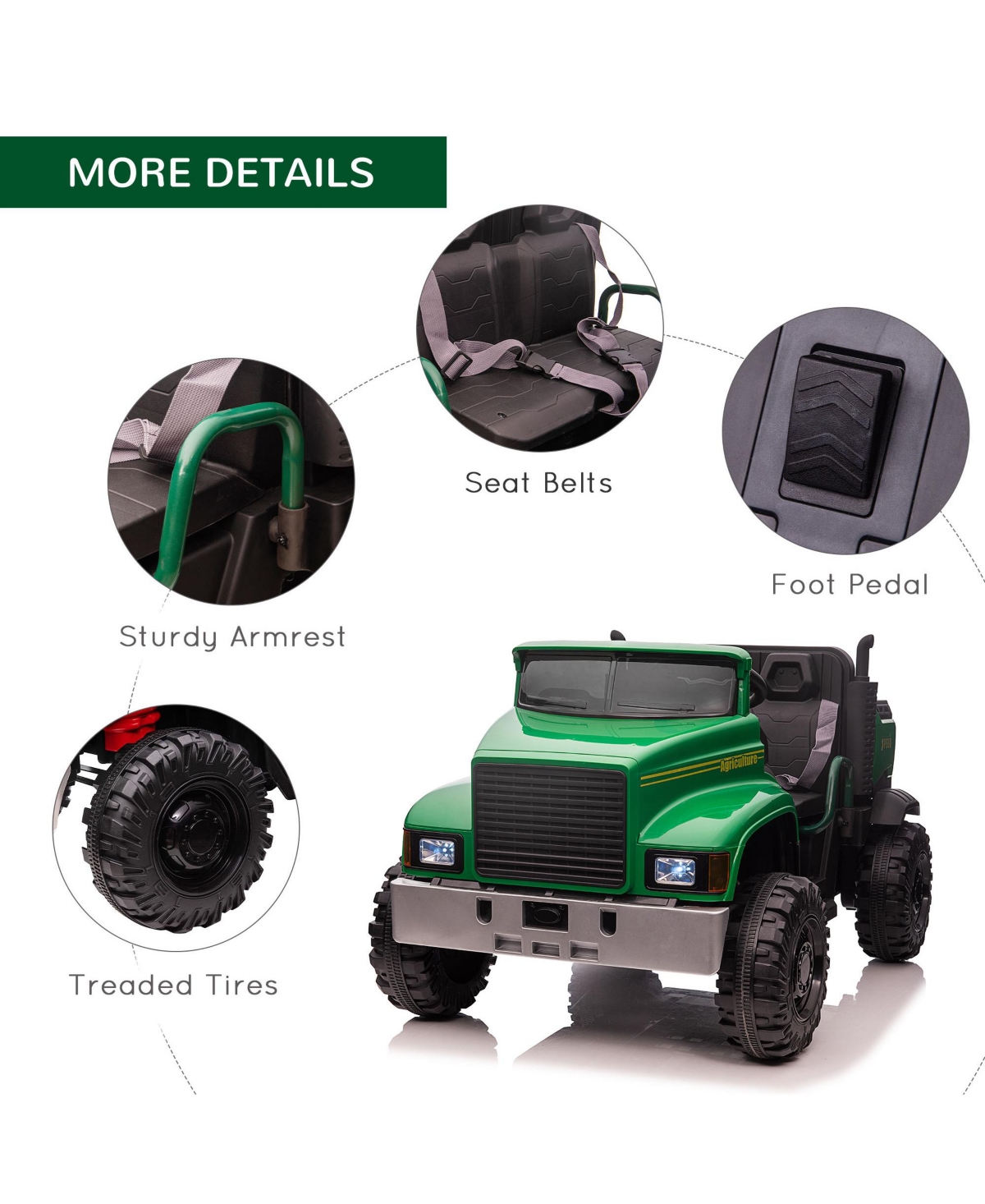 Streamdale Furniture 2-Seater Kids Ride-On Tractor with Music, Storage, and Headlights