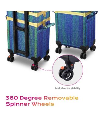 Malachite Green Makeup Train Case Lockable Rolling Cosmetic Trolley