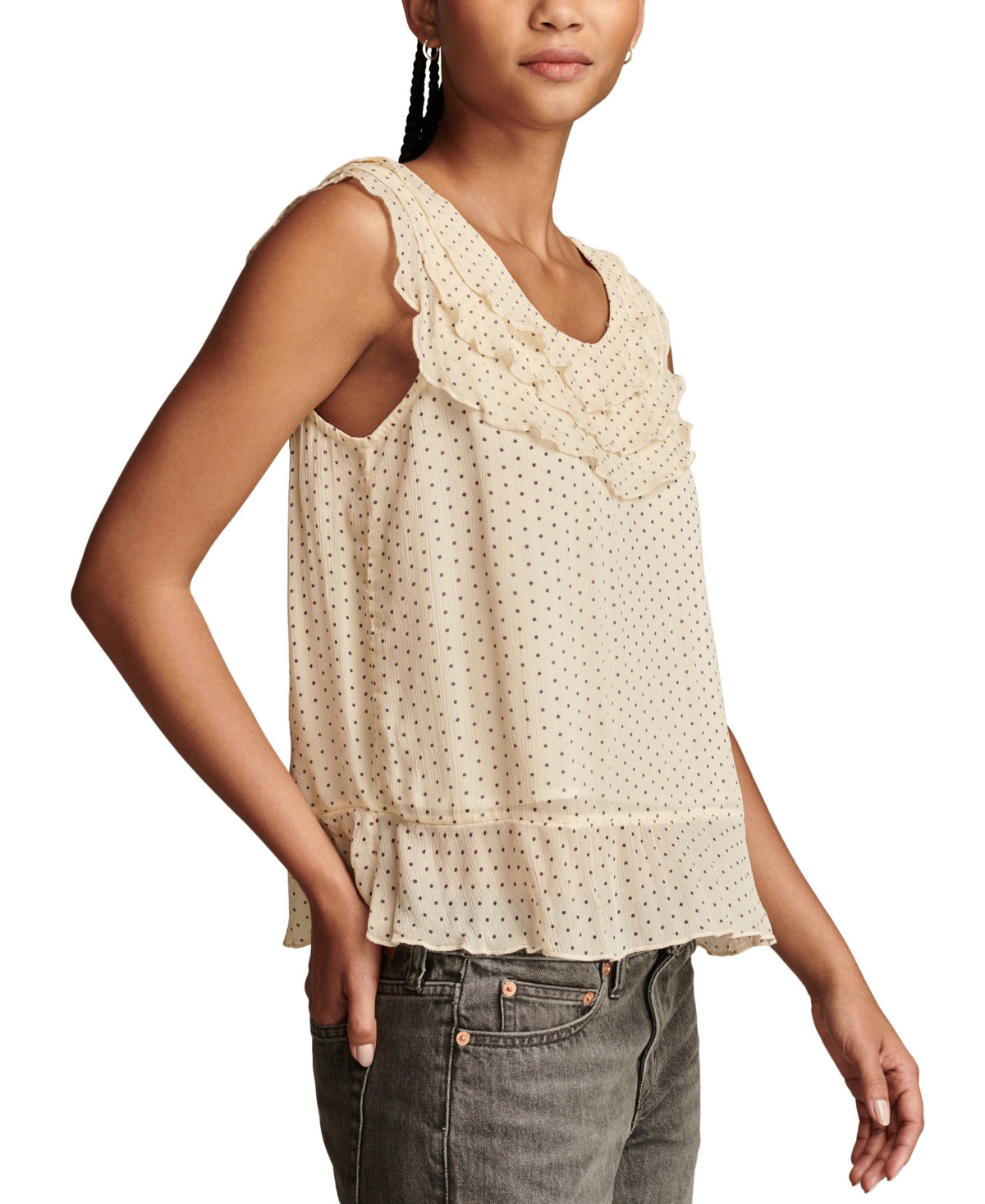 Lucky Brand Women's Dotted Ruffled Sleeveless Top