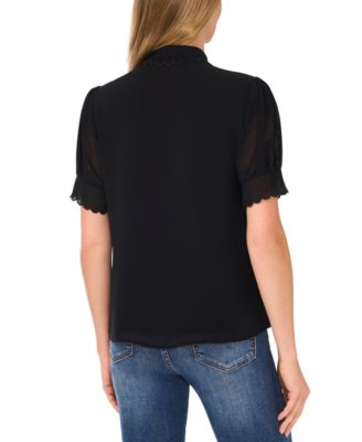 Women's Scalloped Puff-Sleeve Button-Front Blouse