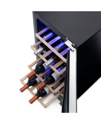 15" Built-in 29 Bottle Dual Zone Compressor Wine Fridge, Quiet Operation with Beech Wood Shelves and Recessed Kickplate