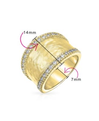 Modern Style CZ Accent Band Fashion Statement Brushed Hammered Wide Band Ring Yellow Gold Plated Brass Or Rhodium Plated Brass