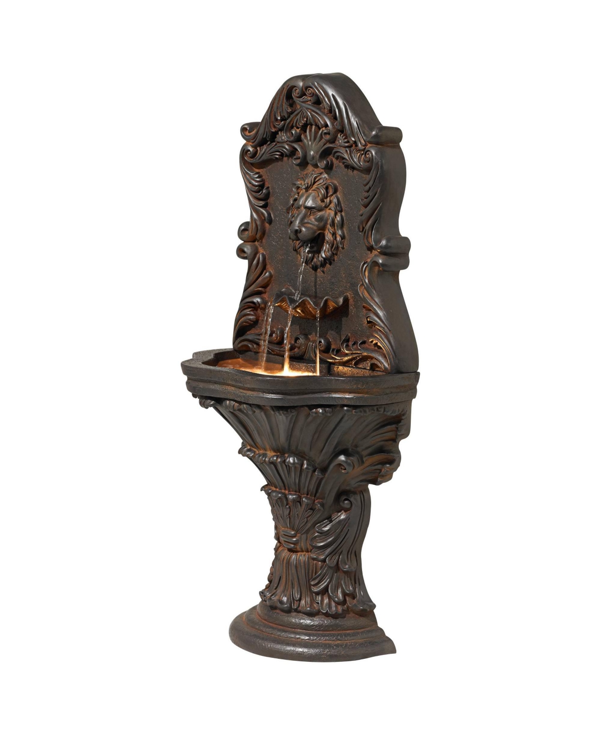 John Timberland Imperial Lion Acanthus Rustic Outdoor Wall Water Fountain High with Led Light for Garden Patio Backyard Deck Home Lawn Porch House