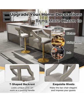 Set of 2 Swivel Bar Stool with Footrest, 2-Layer Electroplated Metal Base