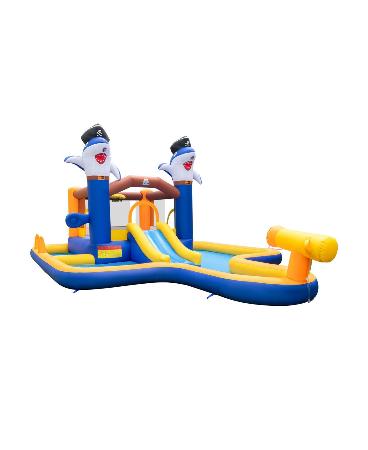 7-In-1 Water Slide Park with Splash Pool and Water Cannon with 680W Blower - Blue