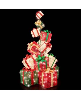 15 Stacked Pre-Lit Gift Box Tower 67'' Lighted Present Decoration with 450 Lights