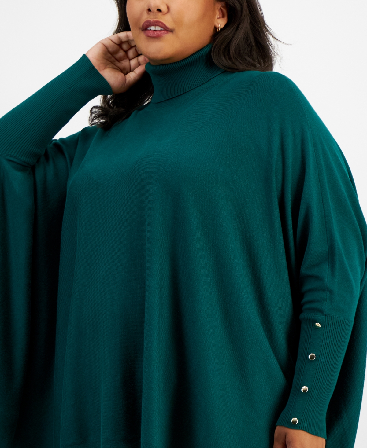 Jm Collection Plus Size Solid Turtleneck Poncho Sweater, Created for Macy's