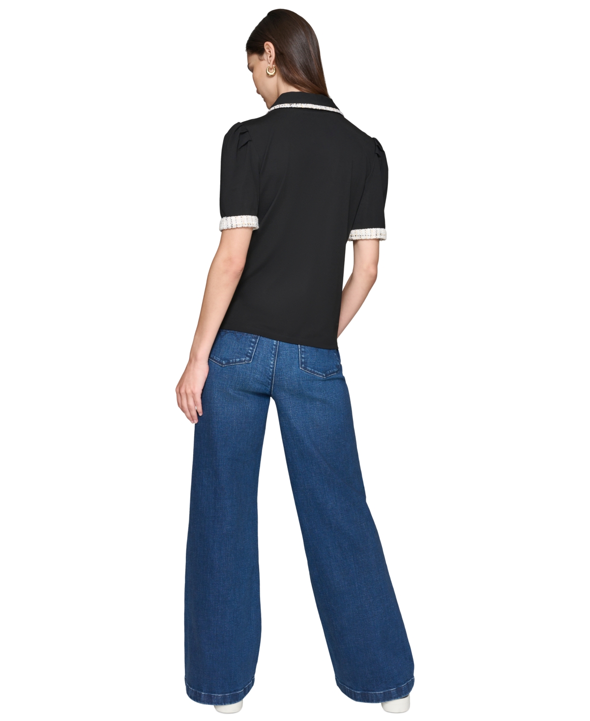 Karl Lagerfeld Paris Women's Tweed-Trim Polo Top