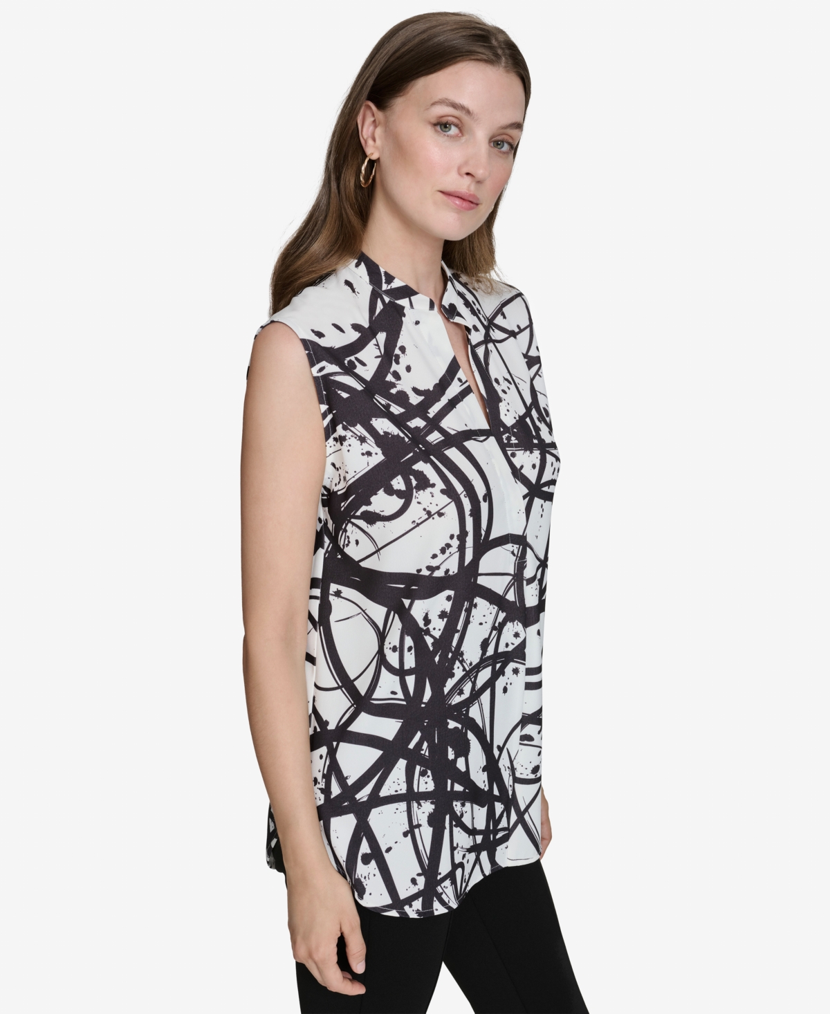 Halston Women's Printed Mandarin-Collar Long Top