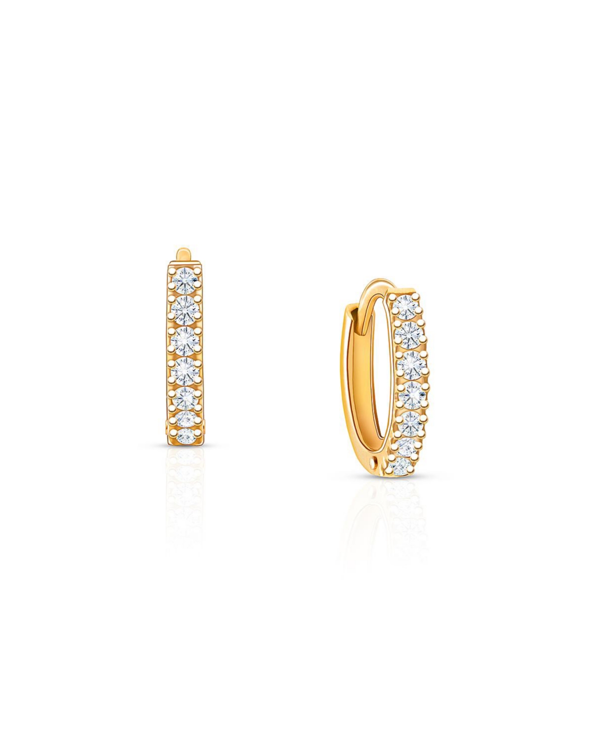 Children's 14K Gold 9mm Timeless Pave Girls' Huggie Hoop Earrings - 14k yellow gold
