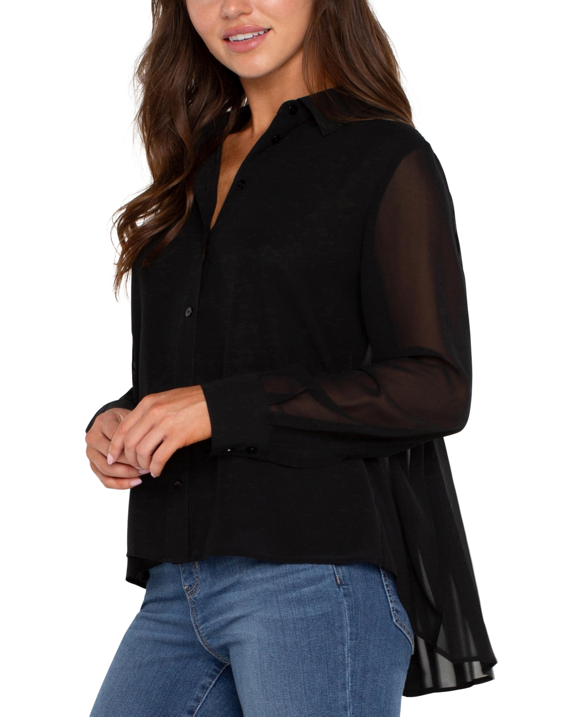 Liverpool Los Angeles Women's Long Sleeve Woven Shirt with Pleated Back Top
