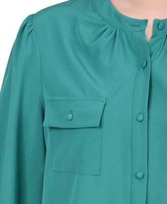 Plus Size Long Sleeve Mandarin Collar Blouse
