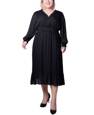 Honey Plus Size Surplice Neck Long Sleeve Slit Dress