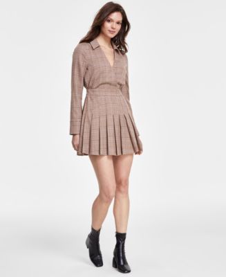 Avec Les Filles Women's Plaid Pleated-Skirt Mini Dress - Macy's
