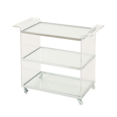 37.25" Acrylic, Tempered Glass 2 Shelves, Mobile Frame, Elegant Design Serving Cart